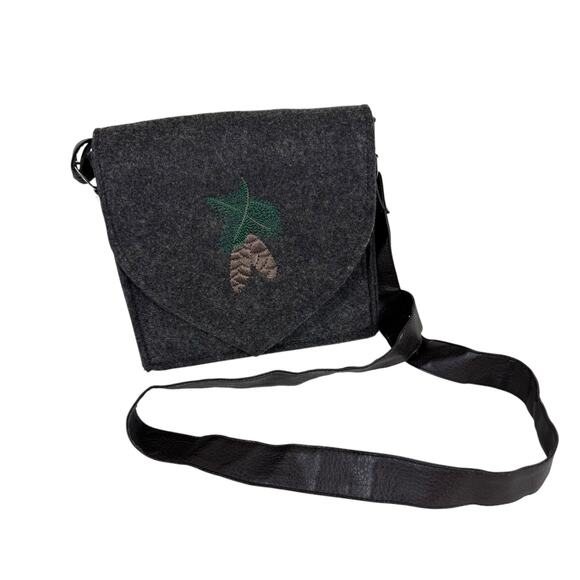 Spieth & Wensky German Gray Felt Crossbody Bag Snap Closure Pinecone Embroidery - Picture 1 of 7